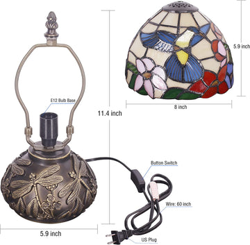 Werfactory® Small Tiffany Table Lamp Hummingbird Style Stained Glass Mushroom Lamp